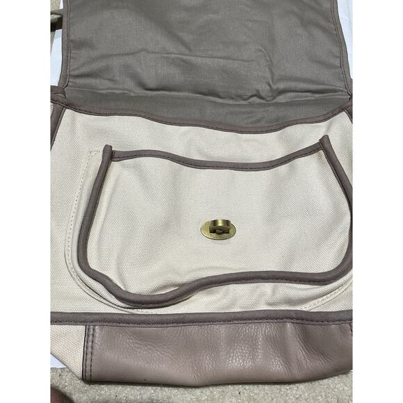FOSSIL Long Live Vintage 54 Beige Canvas Messenger Bag Turn Lock Flap Lthr Trim - Picture 5 of 11